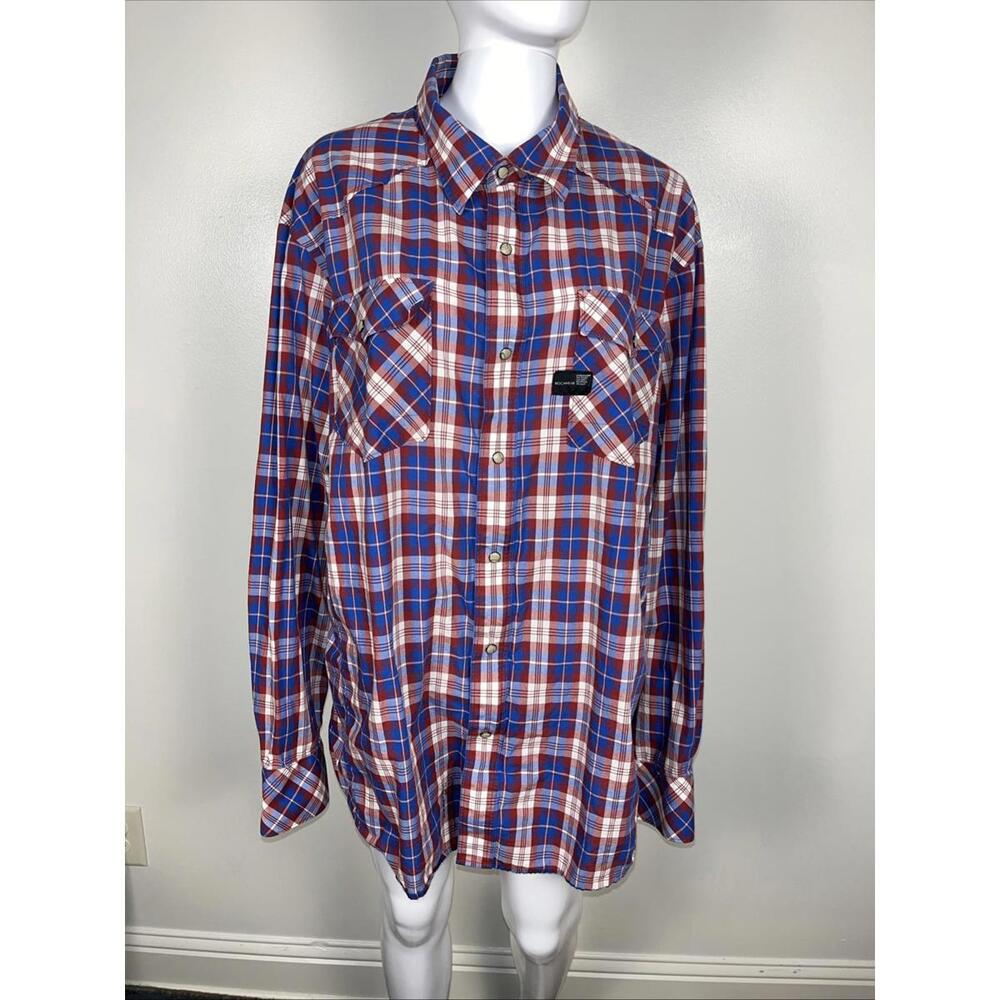 Rocawear Shirt Mens Size 3XL Blue Red Plaid Long Sleeve Pearl Snap Western Zip